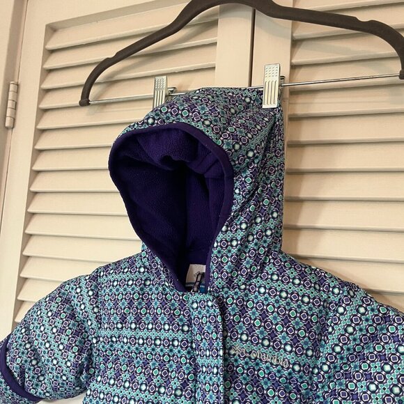 Columbia Snuggly Bunny Bunting baby snowsuit 3-6 months down hooded teal purple - Picture 4 of 14